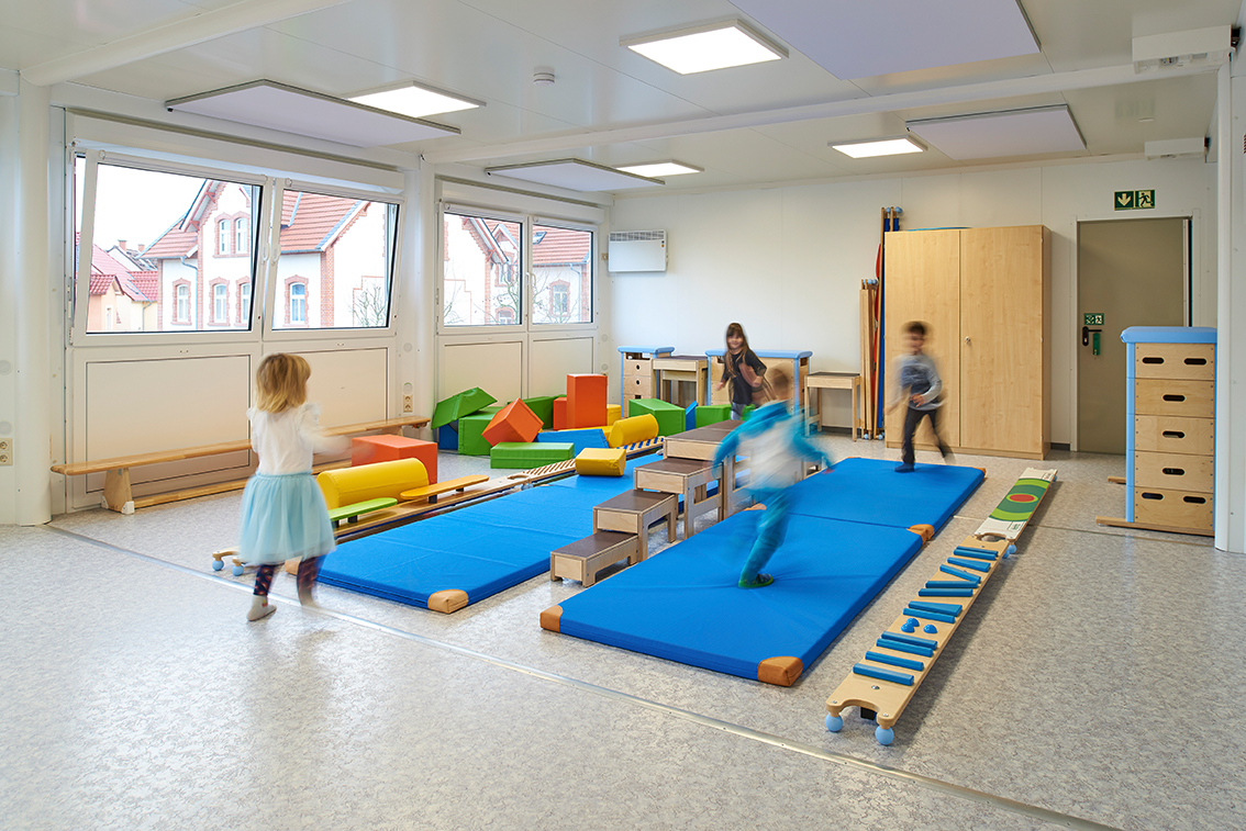 The spacious container facility offers plenty of space for the children to romp and play.